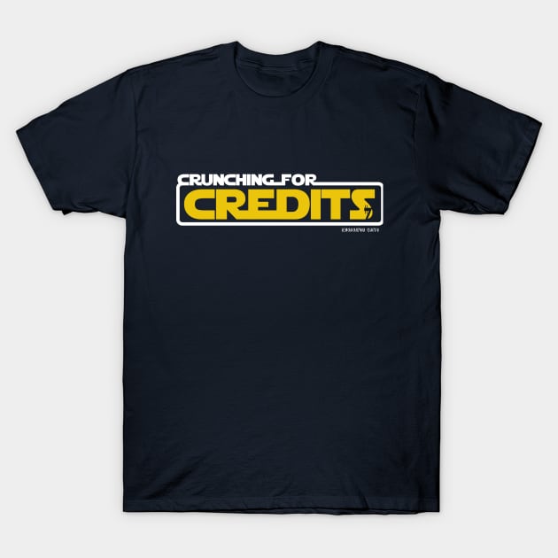 Shenanigen Play's - Crunching for Credits - Gold T-Shirt by PostcardsFromTheGalaxysEdge